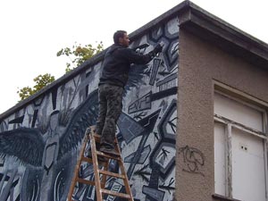 Künstler an der Art-Mauer auf dem Sonnenberg, 2012